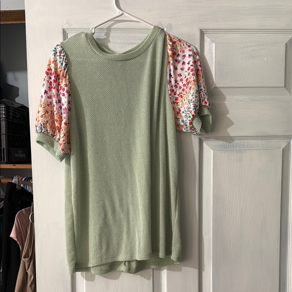 Floral Sleeve Green Top